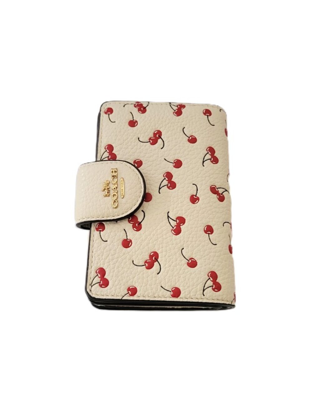 Coach CFA19 Medium Corner Zip Cherry Print Bifold Wallet Chalk Multi Leather - Picture 4 of 7